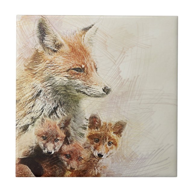 Wenig roter Fox-Familie Fliese (Vorderseite)