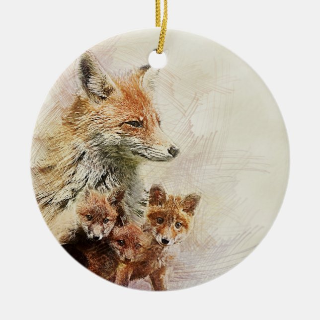 Wenig roter Fox-Familie Keramik Ornament (Vorne)