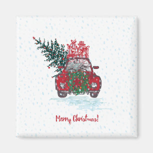Wenig rotes Weihnachtsauto Magnet