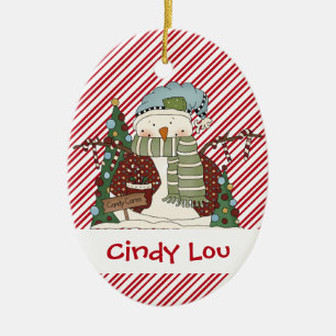 Wenig Schnee-Typ-Zuckerstangesnowman-Süsse Keramik Ornament