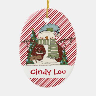 Wenig Schnee-Typ-Zuckerstangesnowman-Süsse Keramik Ornament