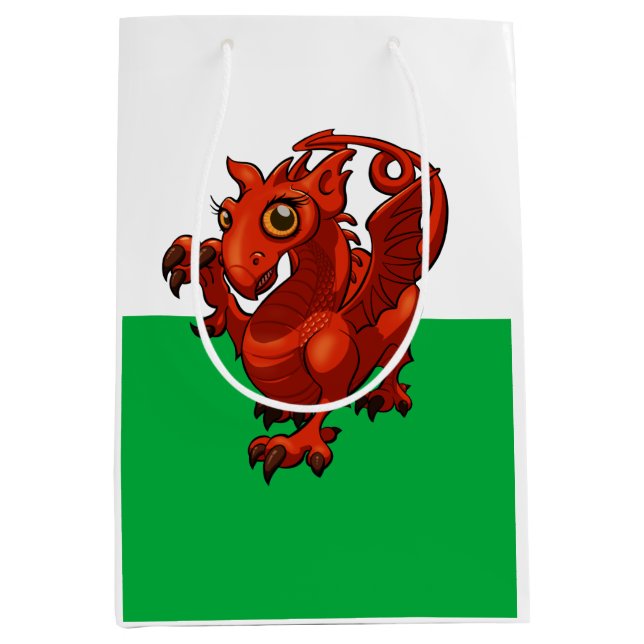 Wenig Waliser-Baby-roter Drache-Flaggen-Cartoon Mittlere Geschenktüte (Vorderseite)