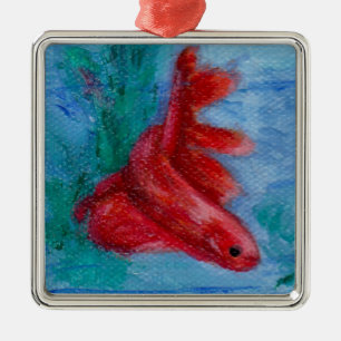 Wenige rote Betta Fische Silbernes Ornament