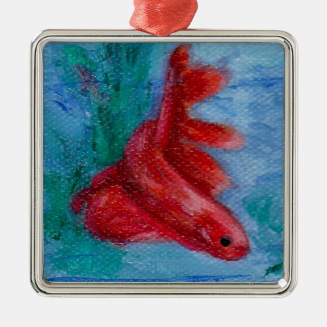 Wenige rote Betta Fische Silbernes Ornament (Vorne)