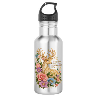 Weniger Angst, mehr Glanz: Zierhirsch mit Blumen Edelstahlflasche