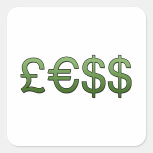 weniger Geldzeichen Pfund, Euro US-Dollar Quadratischer Aufkleber