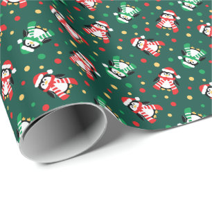 Weniger Weihnachtspenguins-niedlicher Kinder grün Geschenkpapier