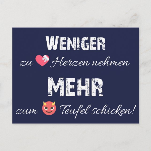 Weniger zu Herzen - mehr zum Teufel! Postkarte (Vorderseite)