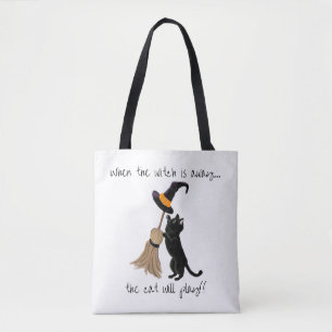 Wenn die Hexe weg ist Schwarze Katze Halloween Tas