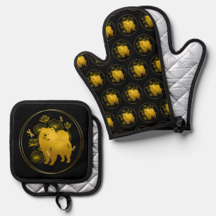 WENN DRAGONS FLY - Chow - Oven Mitt und Pot Holder Ofenhandschuh & Topflappen-Set