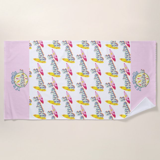 Wenn es anschwellt reiten, surfen sie mädchenhaft  strandtuch (Vorderseite)