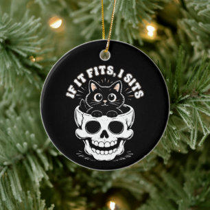 Wenn es passt, sitze ich Schwarze Katzen-Schädel M Keramik Ornament
