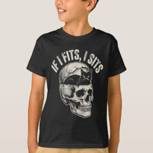 Wenn es passt, sitze ich Schwarze Katzen-Schädel-M T-Shirt