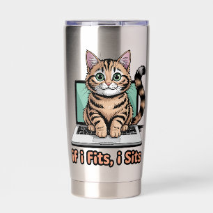 Wenn es passt, sitzt es Lustiges Katzen-Meme Lapto Thermobecher