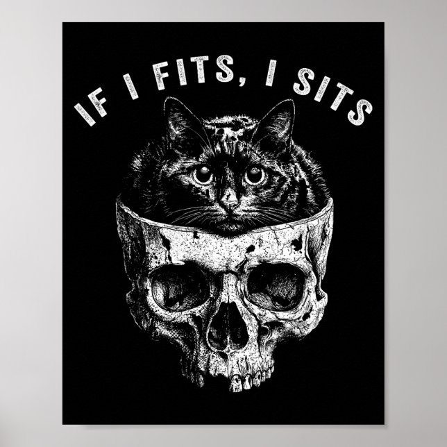 Wenn es passt sitzt schwarze Katzen-Schädel gothic Poster (Vorne)