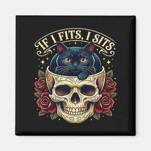 Wenn es passt sitzt schwarze Katzen-Schädel-Gotik Magnet
