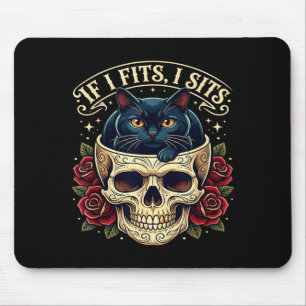 Wenn es passt sitzt schwarze Katzen-Schädel-Gotik Mousepad