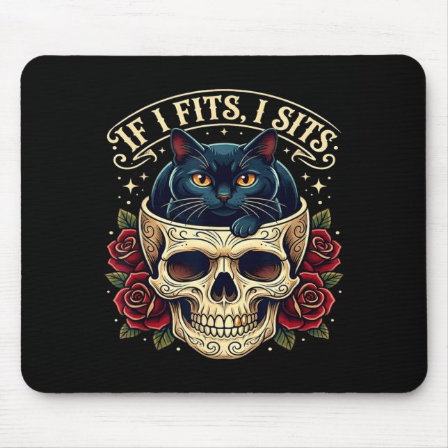 Wenn es passt sitzt schwarze Katzen-Schädel-Gotik  Mousepad (Vorne)