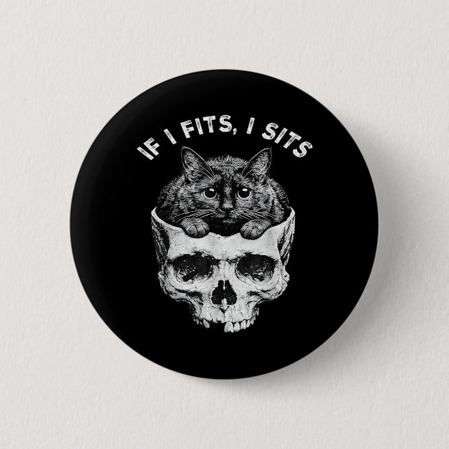 Wenn es passt, sitzt schwarze Katzen-Schädel-Minim Button (Vorderseite)