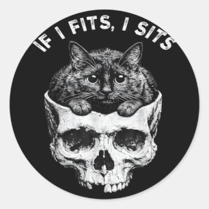 Wenn es passt, sitzt schwarze Katzen-Schädel-Minim Runder Aufkleber