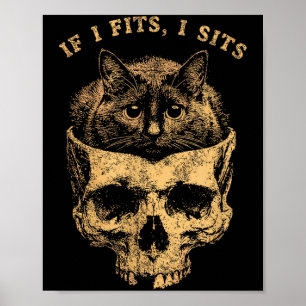 Wenn es passt sitzt schwarze Katzen-Schädel minima Poster