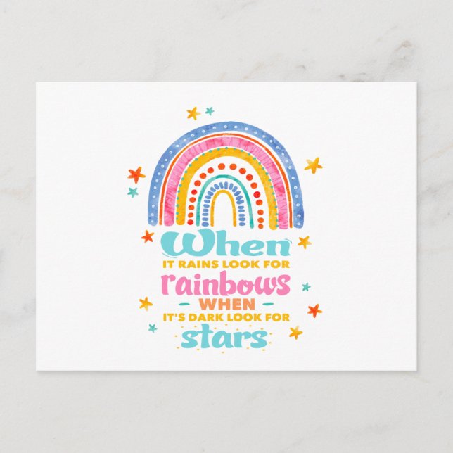 Wenn es regnet, suchen Sie nach Regenbogen Postkarte (Vorderseite)