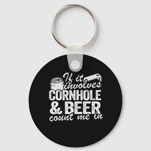 Wenn es um Cornhole Beer geht, zählen Sie mich in  Schlüsselanhänger (Vorderseite)