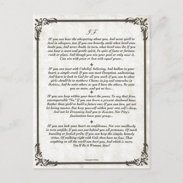 Wenn Gedicht für Mädchen. Postkarte (Vorderseite)