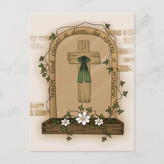 Wenn Gott eine Tür schließt, öffnet er ein Fenster Postkarte (Vorderseite)