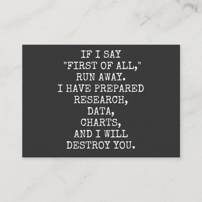 Wenn ich erstens sage, laufen Sie weg, Visitenkarte (Vorderseite)