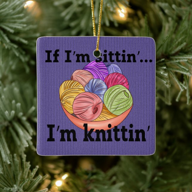 Wenn ich sitze, bin ich Knittin Keramik Ornament (Baum)