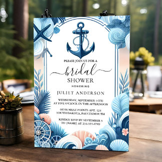 Wenn Knot Boat Ship Navy Blue Nautical Brautparty Einladung