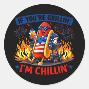 Wenn man grillt, chillin BBQ Hot Dog Humor lustig Runder Aufkleber