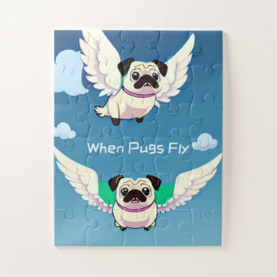 Wenn Mops Funny Puppies Cartoon in Sky Puzzle