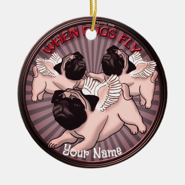 Wenn Möpsen fliegen Keramik Ornament (Vorne)