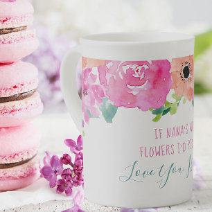 Wenn Nanas Blumen wären Gedicht Wasserfarbe Floral Prozellantasse