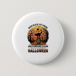 Wenn schwarze Katzen an Halloween umherstreifen Ka Button