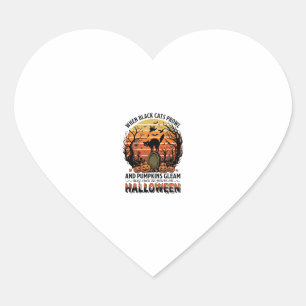Wenn schwarze Katzen an Halloween umherstreifen Ka Herz-Aufkleber