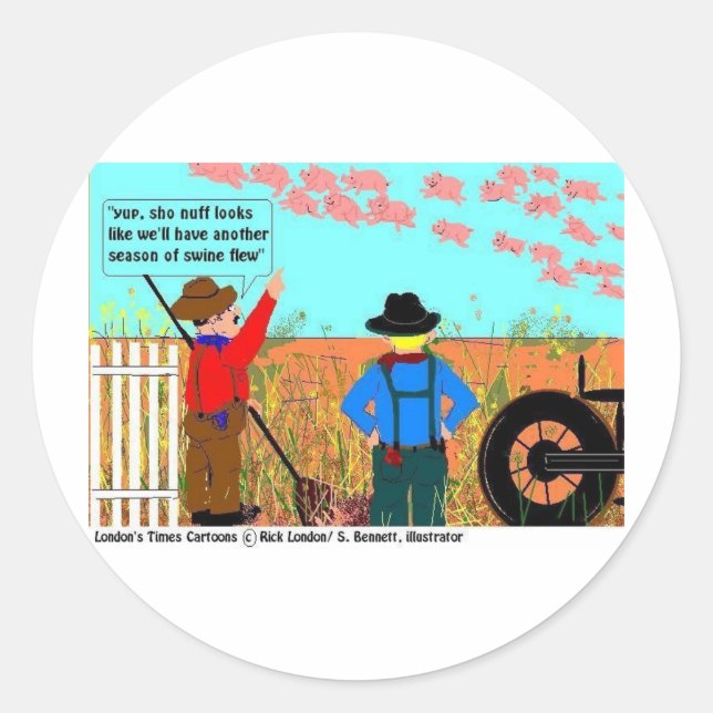 Wenn Schweine Flew Funny Cartoon Geschenke & Samml Runder Aufkleber (Vorderseite)