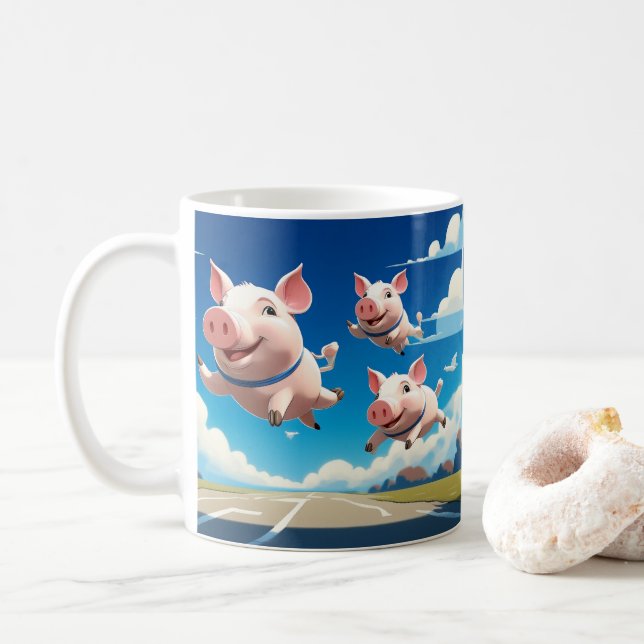 Wenn Schweine Fliegen Lustige Geflügelte Schweine Kaffeetasse (Mit Donut)