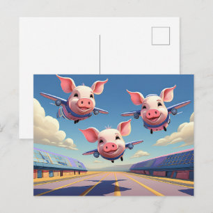 Wenn Schweine Fliegen Lustige Schweine Flughafen Postkarte