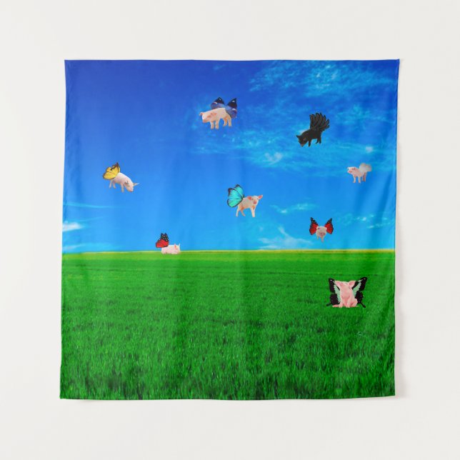 Wenn Schweine Fly Tapestry Wandteppich (Vorderseite)
