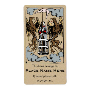 Wenn Schweine mittelalterliches Buchzeichen-Etiket