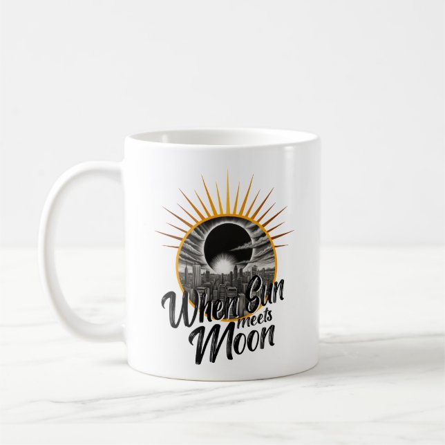 Wenn Sun Mond trifft, Schwarz-weiße Skyline-Eclips Kaffeetasse (Links)