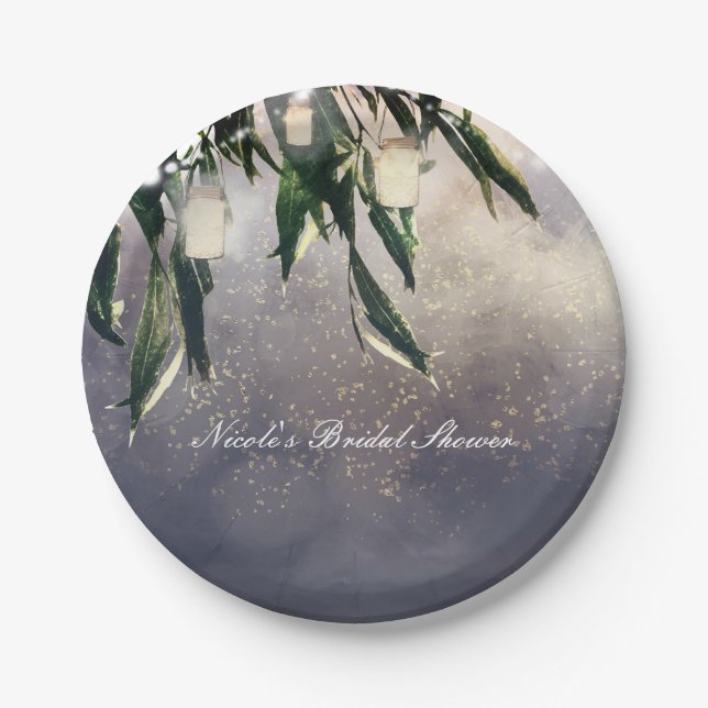 Weping Willow Tree & Mason Jar Lights Elegante Pappteller (Vorderseite)