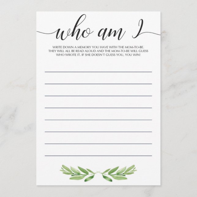 Wer bin ich Baby Shower Game Gender Neutral (Vorderseite)