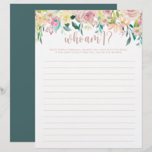 Wer bin ich Rose Gold Floral Brautparty Game