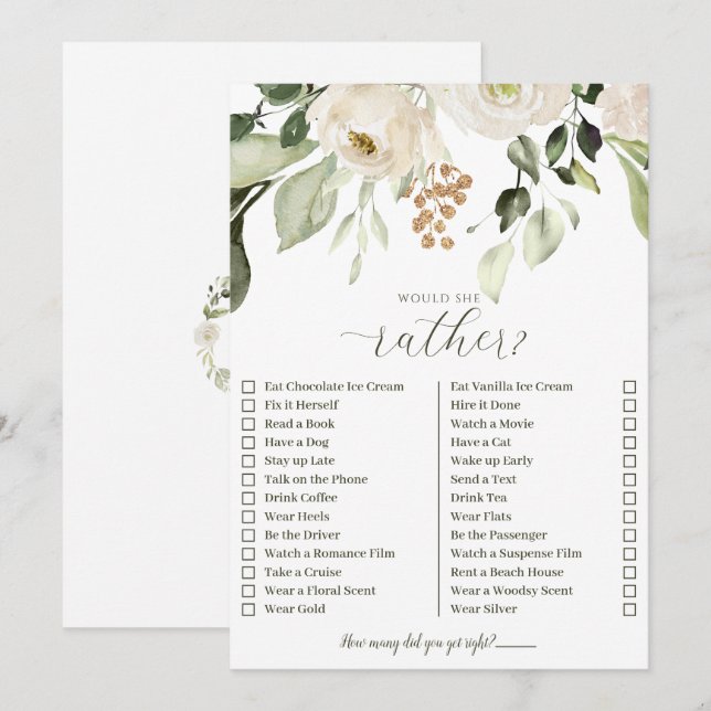 Wer Braut am besten kennt, würde eher Duschenspiel Einladung (Vorne/Hinten)