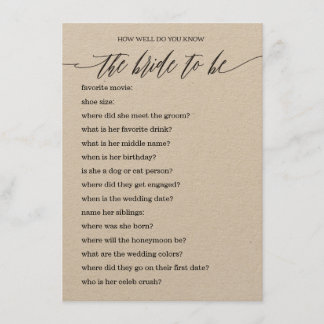 Wer das Bride Best Brautparty Game kennt Begleitkarte