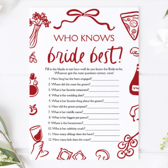 Wer das Bride Best Brautparty Game kennt Einladung (Amore Who Knows The Bride Best Bridal Shower Game)